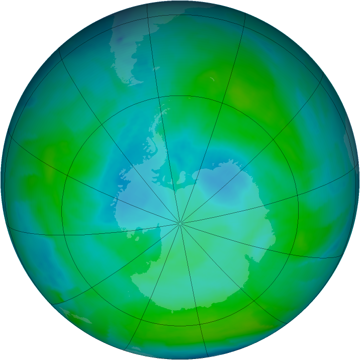 Antarctic ozone map for 15 January 2013
